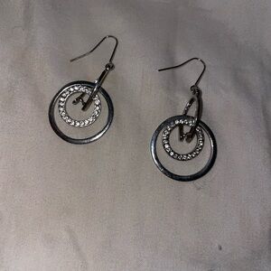 Silver tone and Crystal double Hoop Earrings